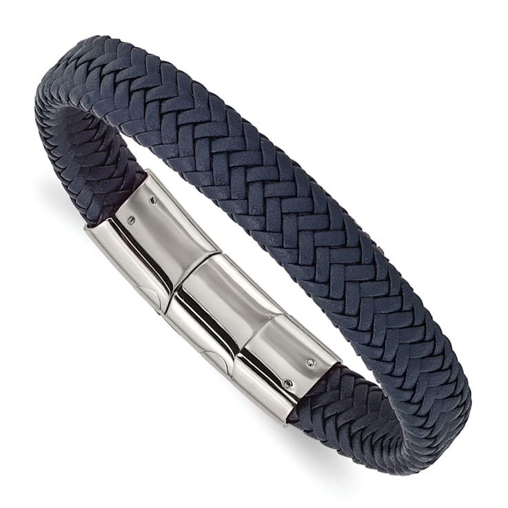 Navy Blue Leather and Stainless Steel Polished 7.75-inch with 0.5-inch
Extension Bracelet