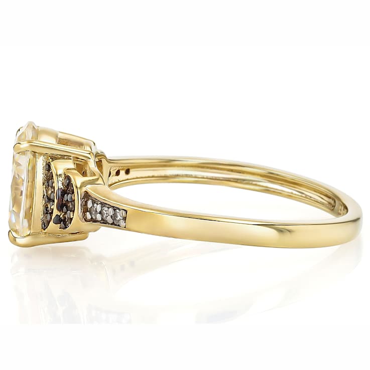 Diamond Simulant Oval, Champagne Diamond And White Diamond Ring In 18K
Gold Over Sterling Silver 2.65ctw