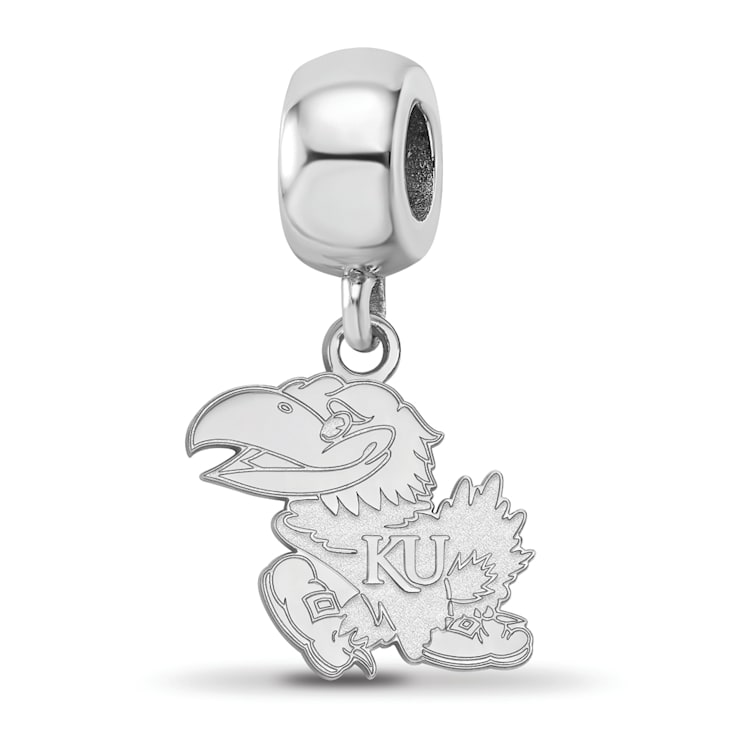 Sterling Silver Rhodium-plated LogoArt University of Kansas Small Dangle Bead