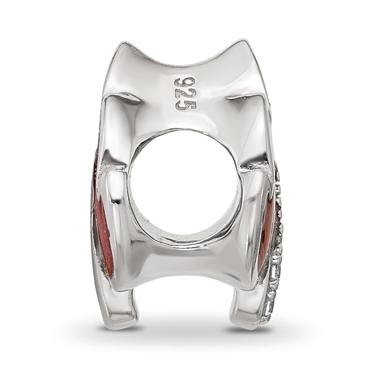 Sterling Silver Cubic Zirconia Enamel Ember Red Leaf Bead