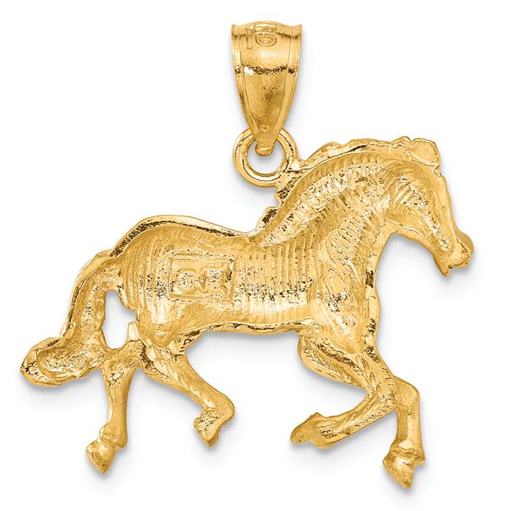 14k Yellow Gold Satin and Diamond-Cut Horse Pendant