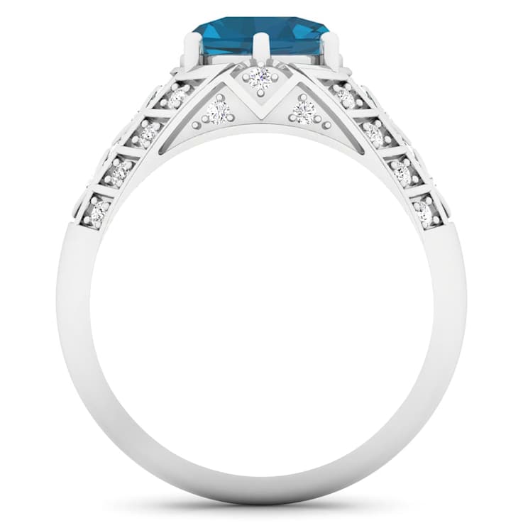 3.12ctw London Blue Topaz and Diamond 14K White Gold Halo Ring