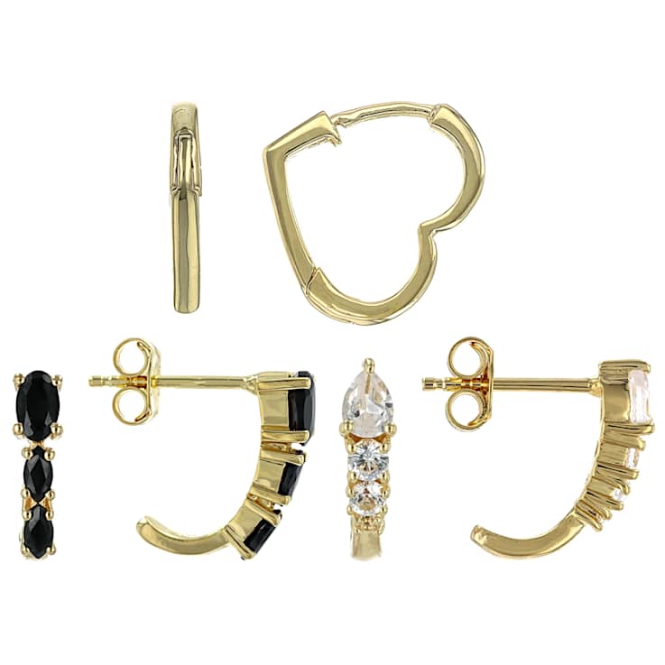 Black Spinel And Lab Sapphire Earring Set In 18K Gold Over Sterling
Silver 1.26ctw