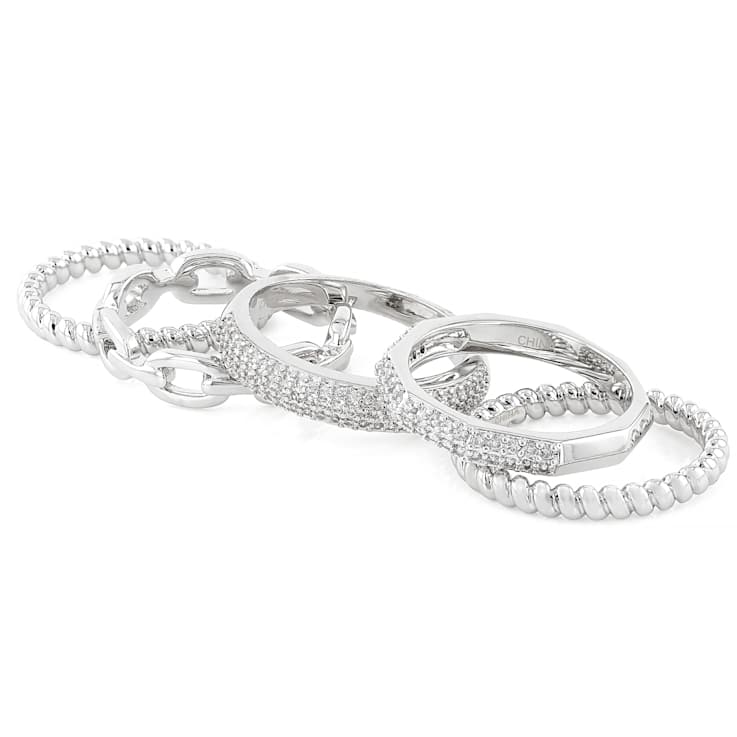 Stackable Ring Set With CZ In Rhodium Over Brass 1.07ctw