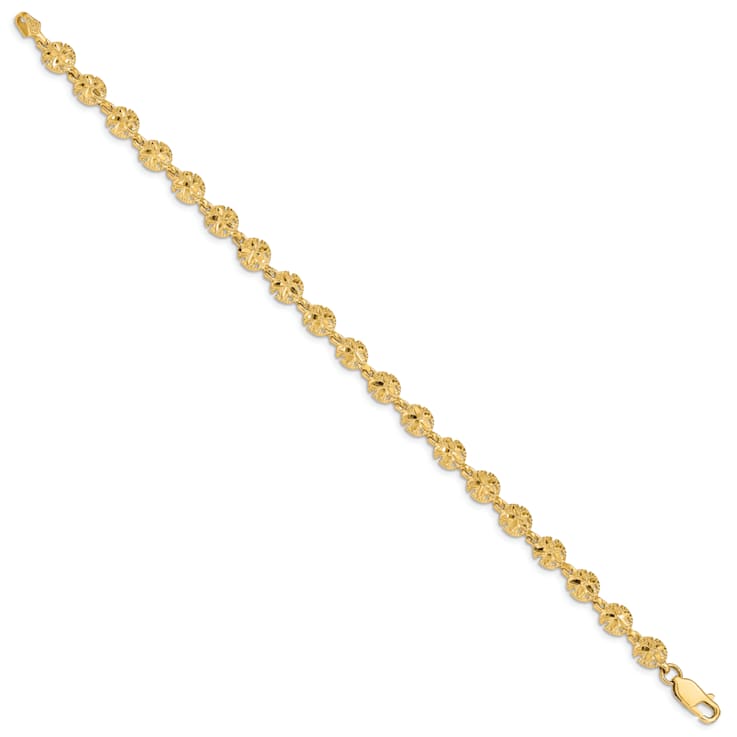 14k Yellow Gold Polished and Textured Sand Dollar Link Bracelet