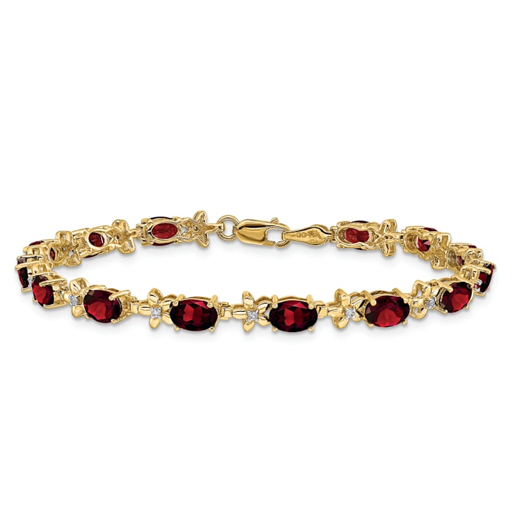 14k Yellow Gold Floral Diamond and Garnet Bracelet