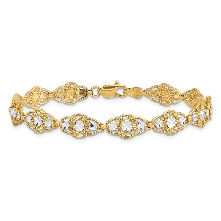 14K Two-tone Gold Diamond-Cut Fancy Link Bracelet