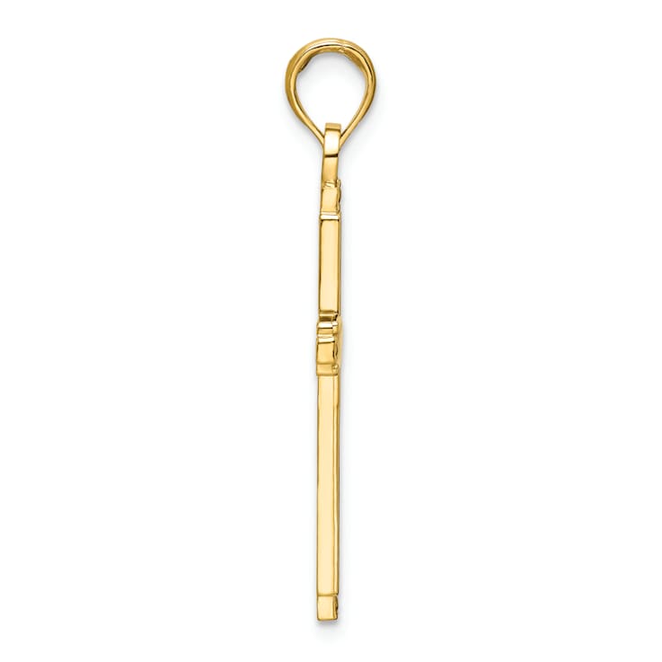 14k Yellow Gold Polished Beaded Textured Cross Pendant
