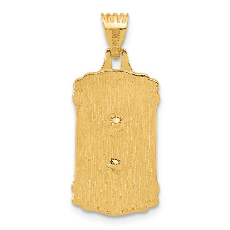 14k Yellow Gold Polished and Textured Jesus Dog Tag Pendant