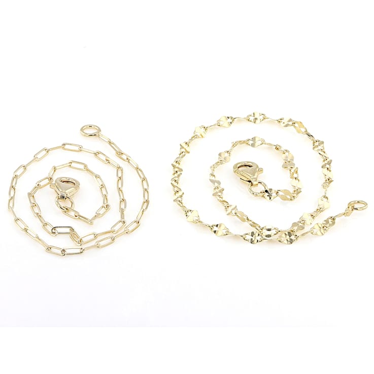 Mirror And Paperclip Chain Bracelet Set In 18K Gold Over Sterling Silver