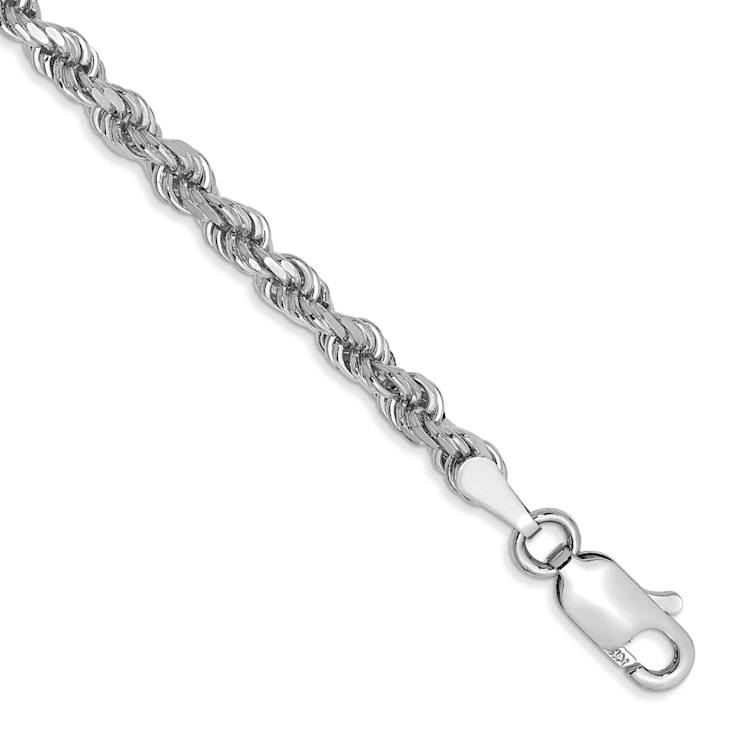 Rhodium Over 10k White Gold 3mm Diamond-Cut Rope Link Bracelet