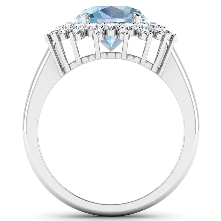 3.69ctw Blue Aquamarine and Diamond 14K White Gold Halo Ring