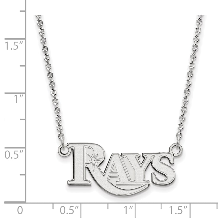 Rhodium Over Sterling Silver MLB LogoArt Tampa Bay Rays Pendant Necklace
