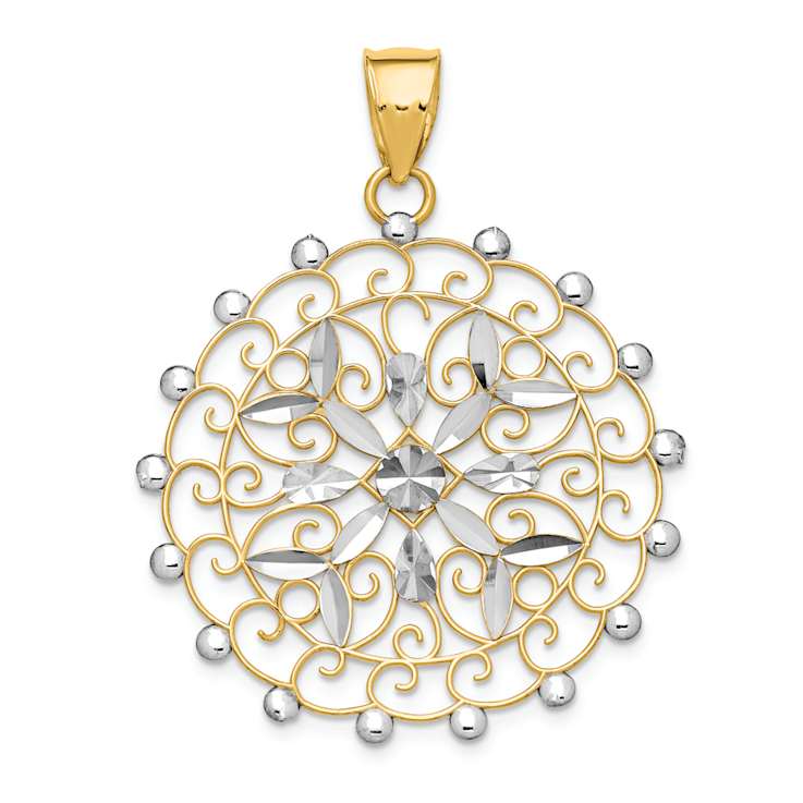 14K Two-tone Gold  Diamond-Cut Filigree Pendant
