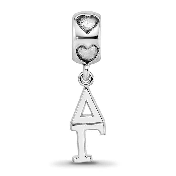 Rhodium Over Sterling Silver LogoArt Delta Gamma Vertical Letter on
Heart Bead