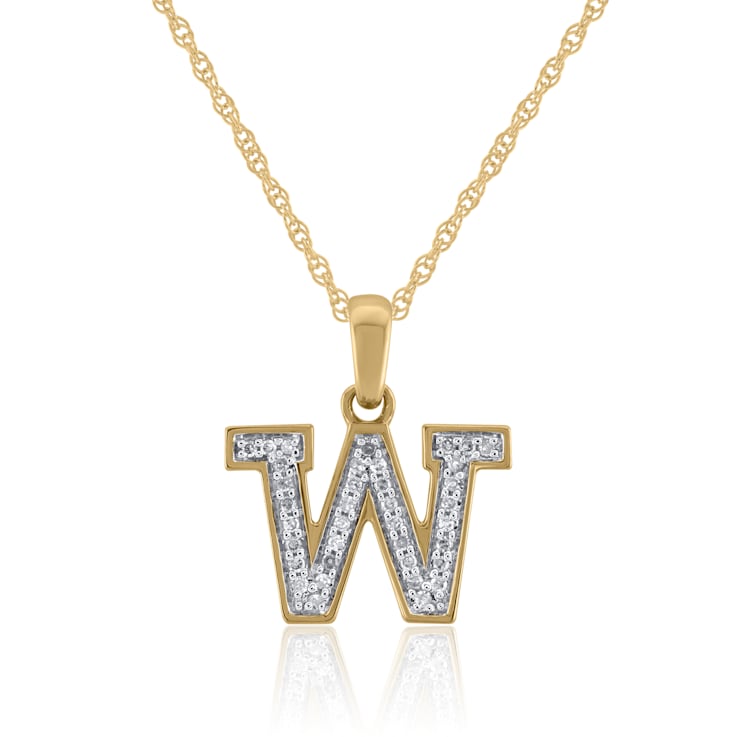 White Diamond Accent 10k Yellow Gold W Initial Pendant With 18” Rope Chain