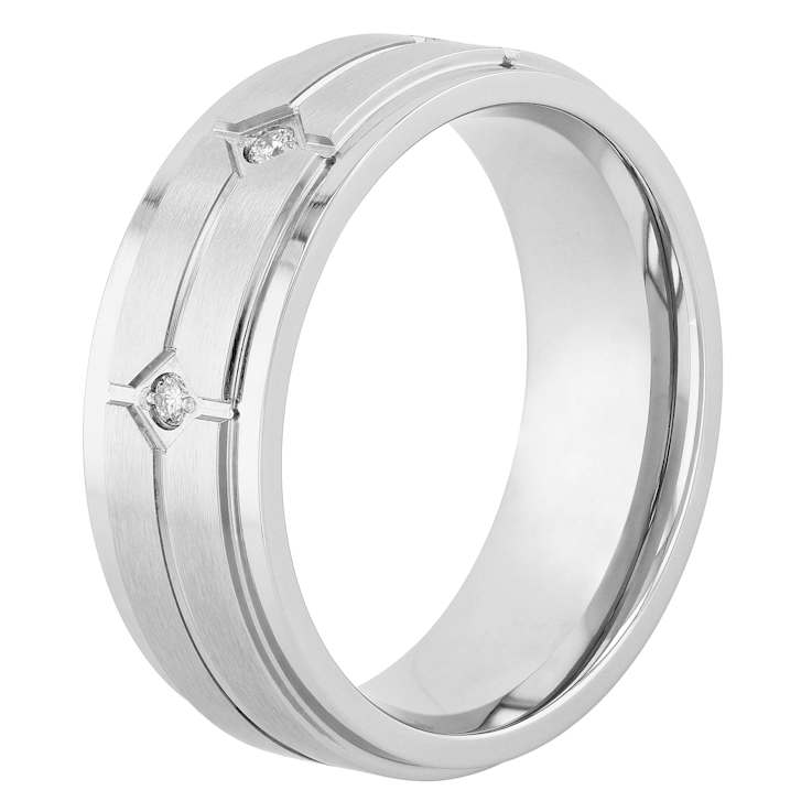 Robert Alton Men's White Diamond Step Edge 8mm Band Ring In Stainless
Steel 0.05ctw