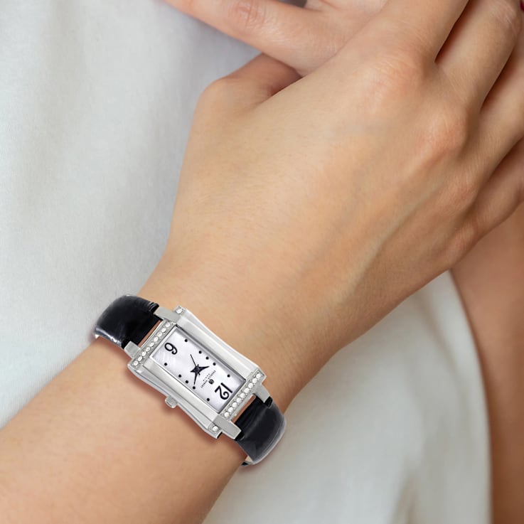 Ladies Charles Hubert Stainless Steel Black Leather Band 23x32mm Watch