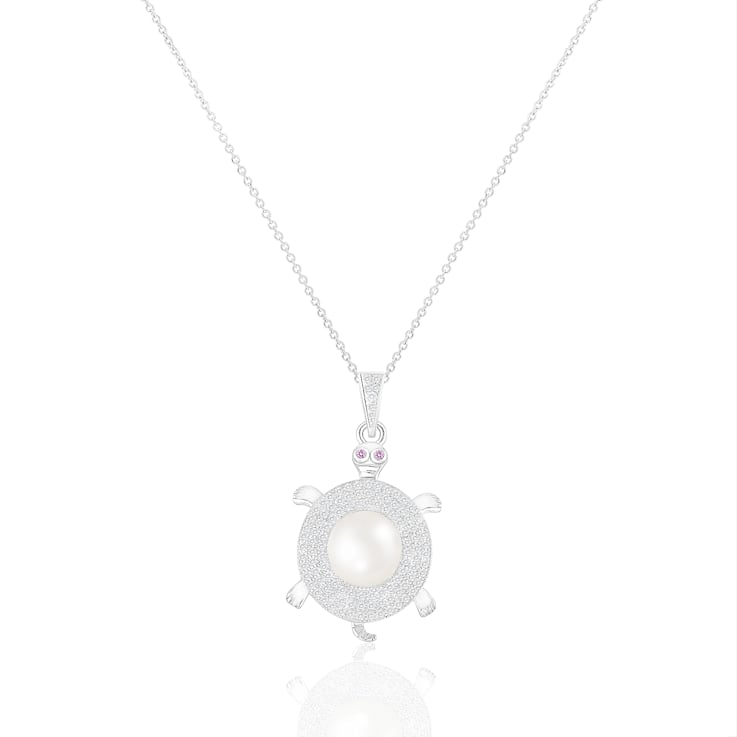 8-9mm White Cultured Freshwater Pearl Sterling Silver Pendant W/Chain