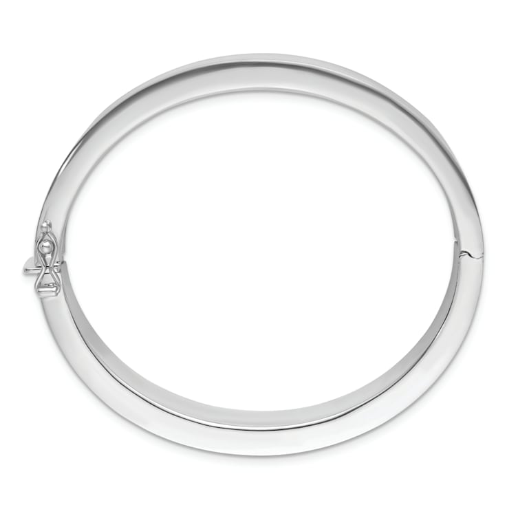 Rhodium Over Sterling Silver 16mm Flat Hinged Bangle