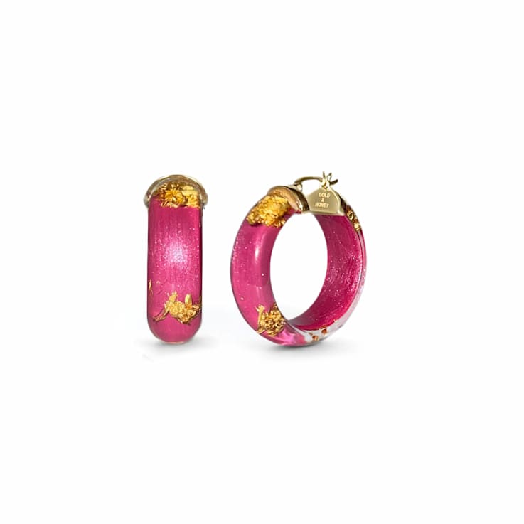 14K Yellow Gold Over Sterling Silver Mini Gold Leaf Acrylic Hoops in Dahlia