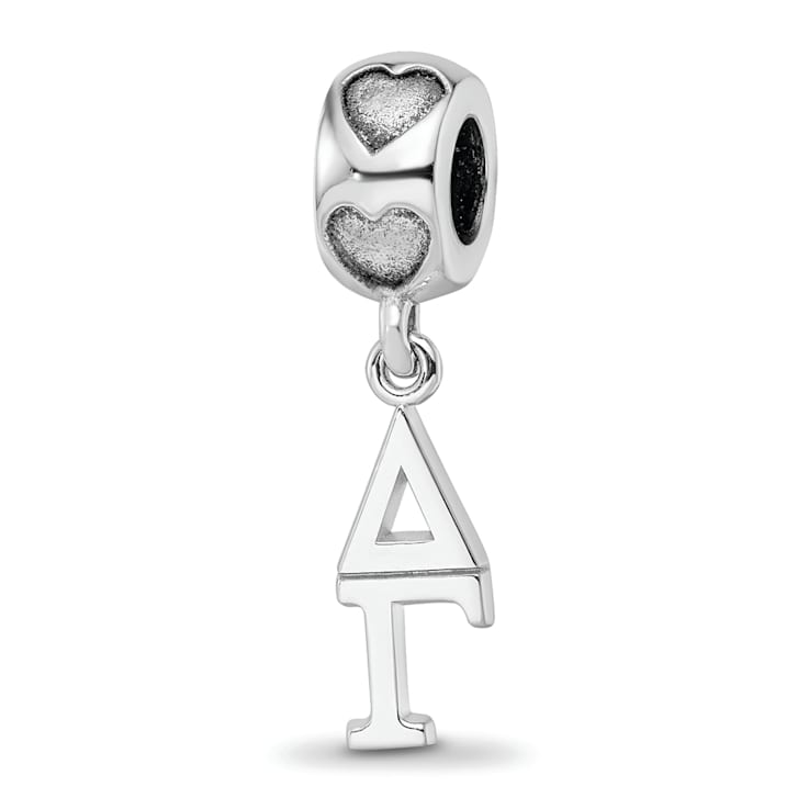 Rhodium Over Sterling Silver LogoArt Delta Gamma Vertical Letter on
Heart Bead