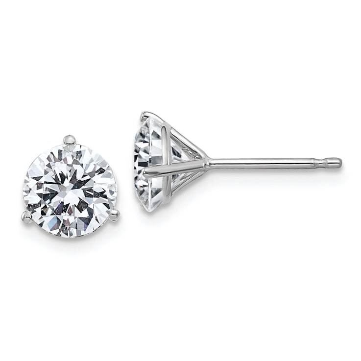 Rhodium Over 14K White Gold 2ct. 6.5mm Round J-K Color Moissanite Earrings