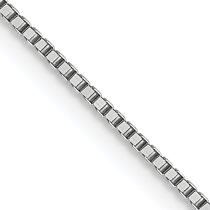 Rhodium Over 18K White Gold 0.7mm Solid Box 18 Inch Chain