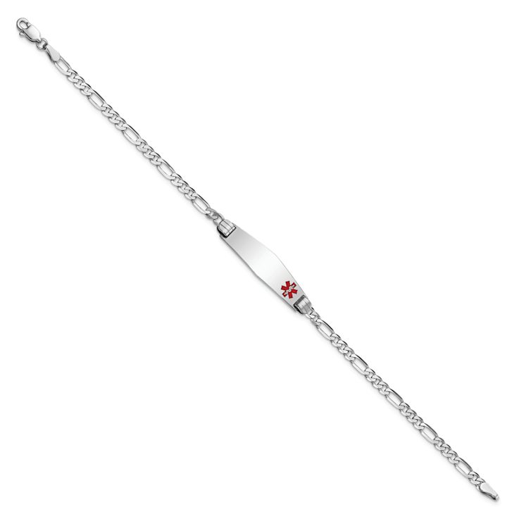 Rhodium Over 14k White Gold Medical Soft Diamond Shape Red Enamel Figaro
Link ID Bracelet