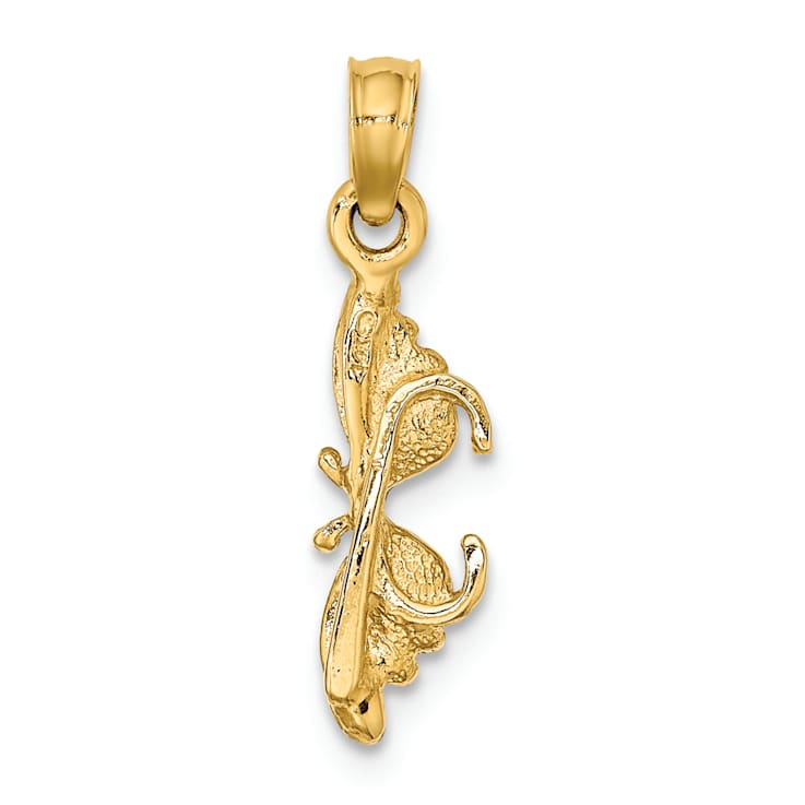 14k Yellow Gold 3D Orange Enameled Butterfly Sunglasses Pendant