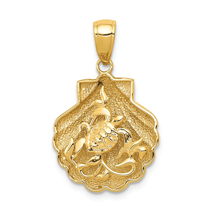 14K Yellow Gold Sea Turtle and Shell Pendant