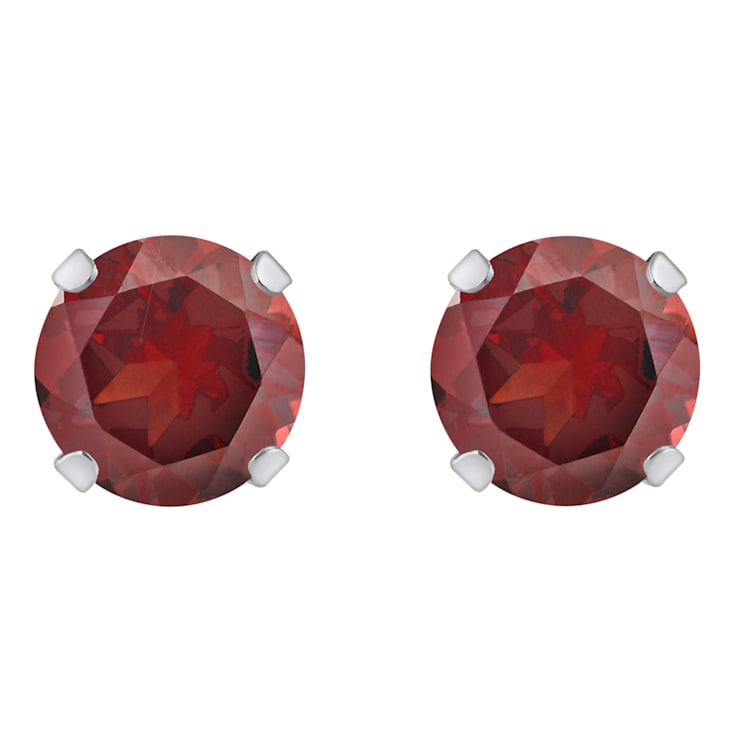 5mm Round Garnet Rhodium Over 10k White Gold Stud Earrings