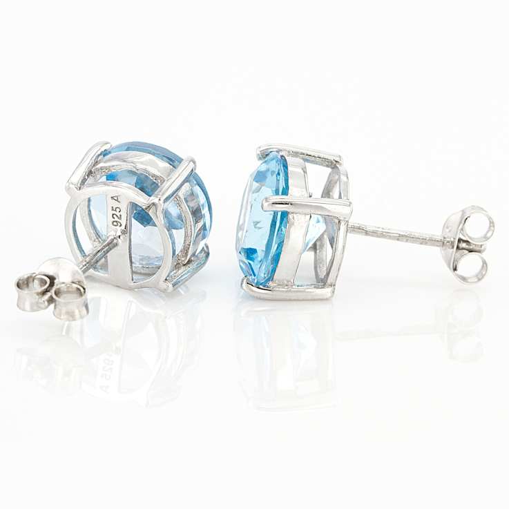 Large Sky Blue Topaz Stud Earrings In Sterling Silver