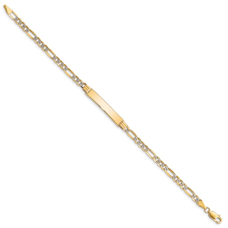 14k Yellow Gold and Rhodium Over 14k Yellow Gold Pavé Figaro Link ID Bracelet