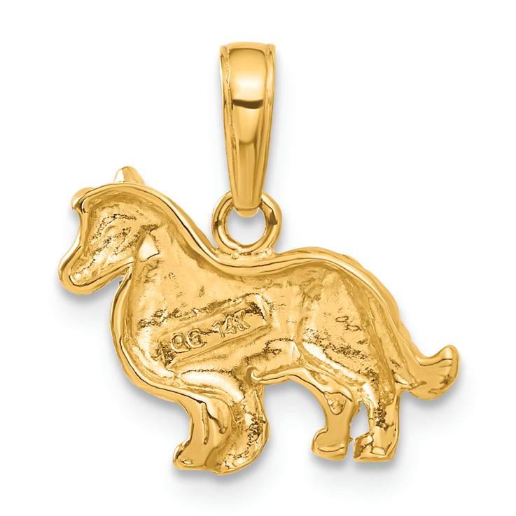 14k Yellow Gold Textured Collie Dog Pendant
