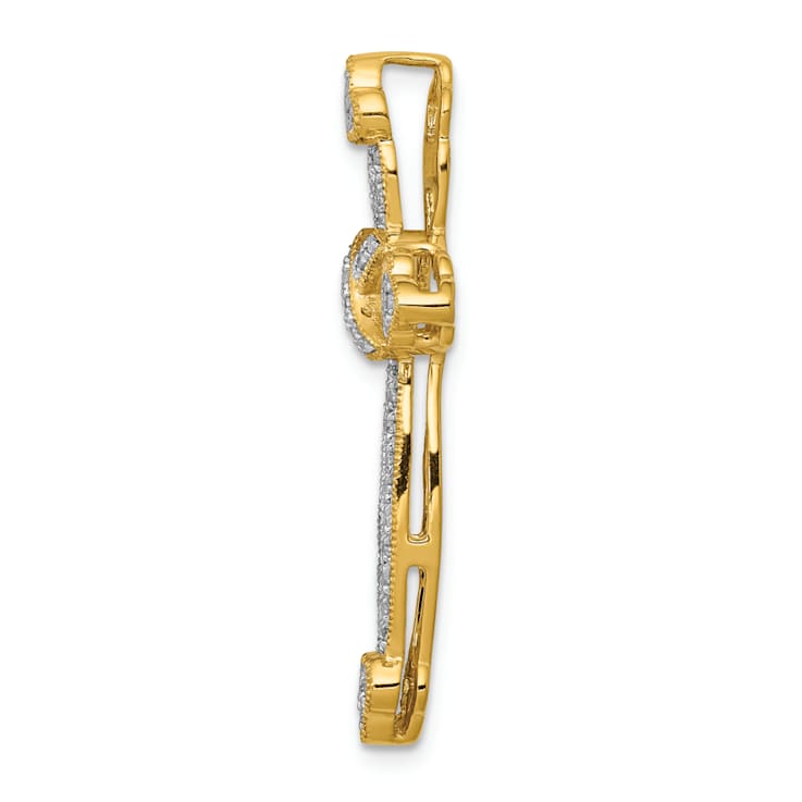 14k Yellow Gold and Rhodium Over 14k Yellow Gold Diamond Budded Cross
Chain Slide Pendant