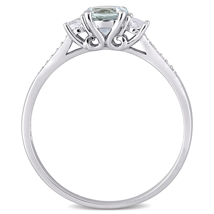 Aquamarine, Created White Sapphire and Diamond 10K White Gold Engagement
Ring 1.04ctw
