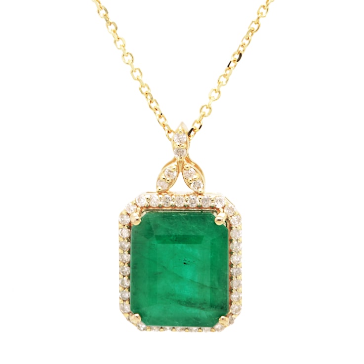5.92 Ctw Emerald and 0.30 Ctw White Diamond Pendant in 14K YG