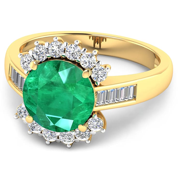 3.33ctw Green Emerald and Diamond 14K Yellow Gold Halo Ring