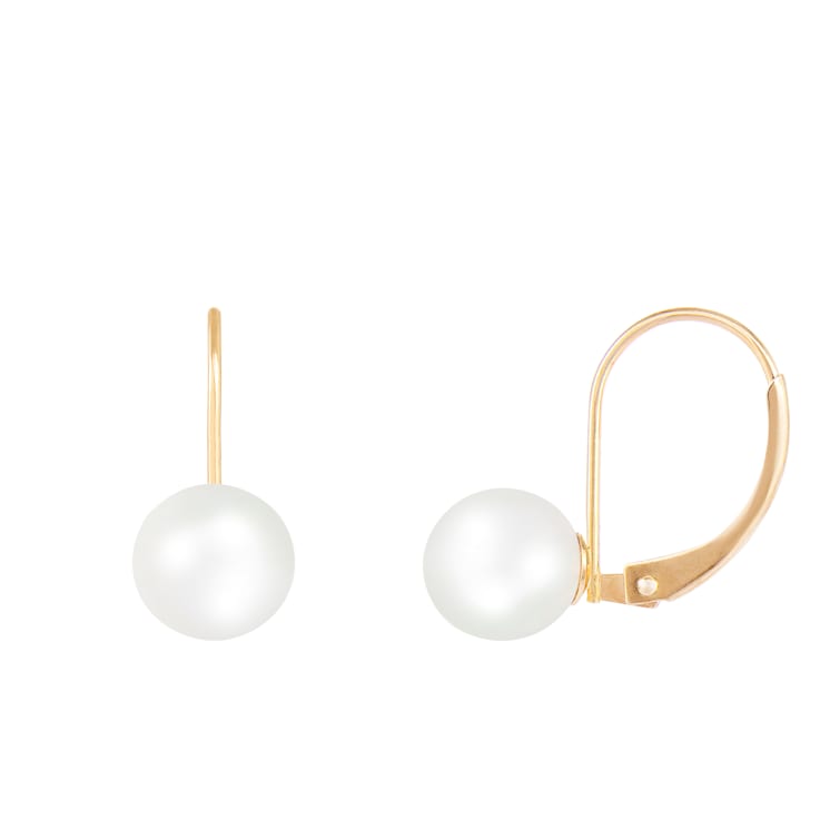 14k Yellow Gold Leverback 8-8.5mm Akoya Pearl Earrings