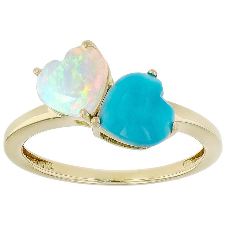 Opal And Sleeping Beauty Turquoise Heart Ring In 18K Gold Over Sterling
Silver 0.66ct