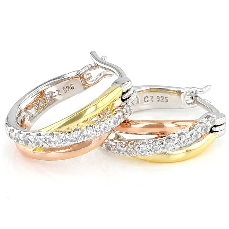 Tri-Tone Hoop CZ Earrings