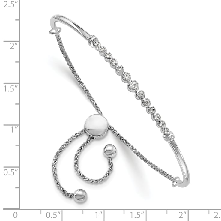 14K White Gold Lab Grown Diamond VS/SI GH, Bar Adjustable Bracelet