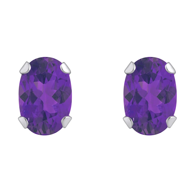 6x4mm Oval Amethyst Rhodium Over 10k White Gold Stud Earrings