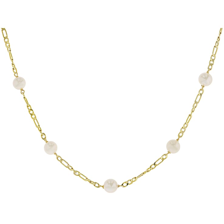 Cultured Freshwater Pearl Station Necklace In 18K Gold Over Sterling
Silver 24 Inch