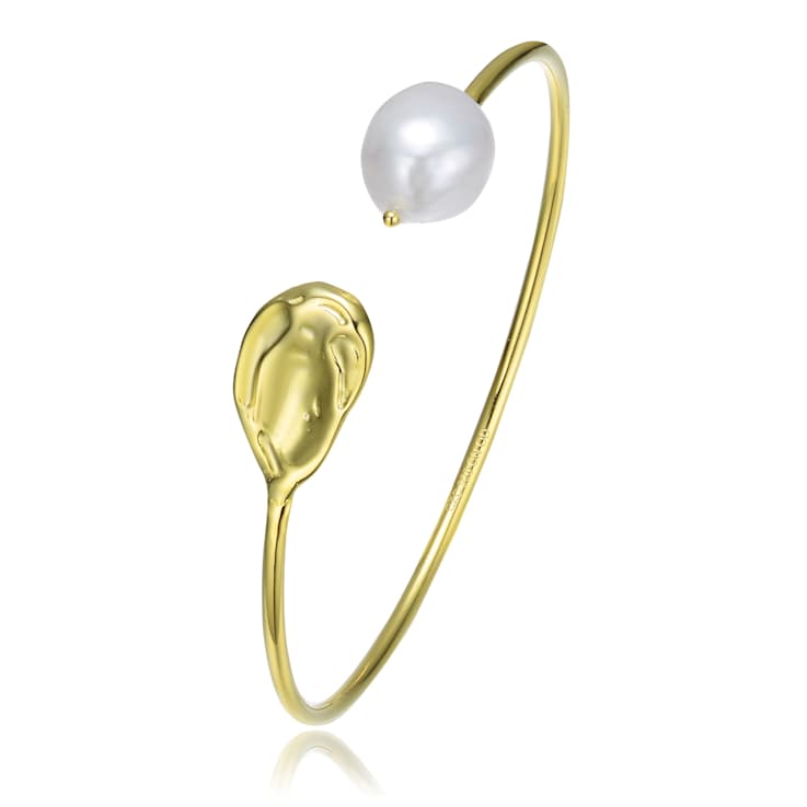Pear Shape Freshwater Pearl Cuff Bracelet In 14K Gold Over Sterling Silver