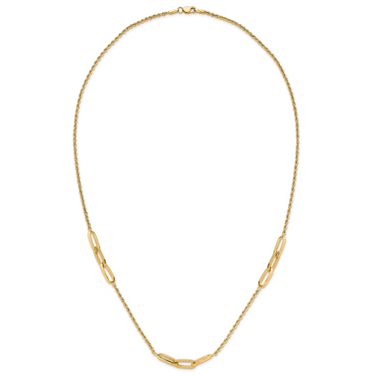 14K Yellow Gold Polished and Diamond-cut Fancy Link Rope Necklace