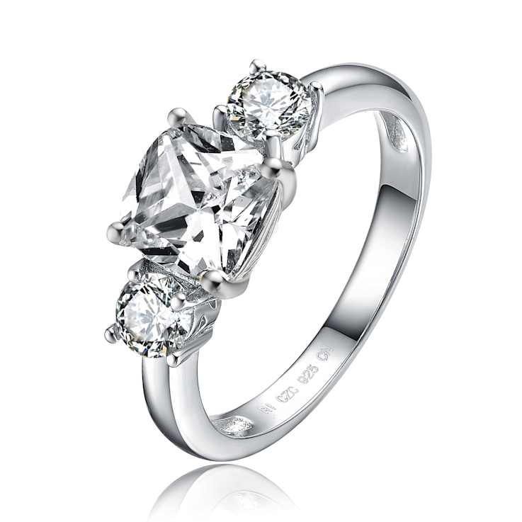 Princess-Cut CZ Three-Stone Ring In Sterling Silver 2.12ctw