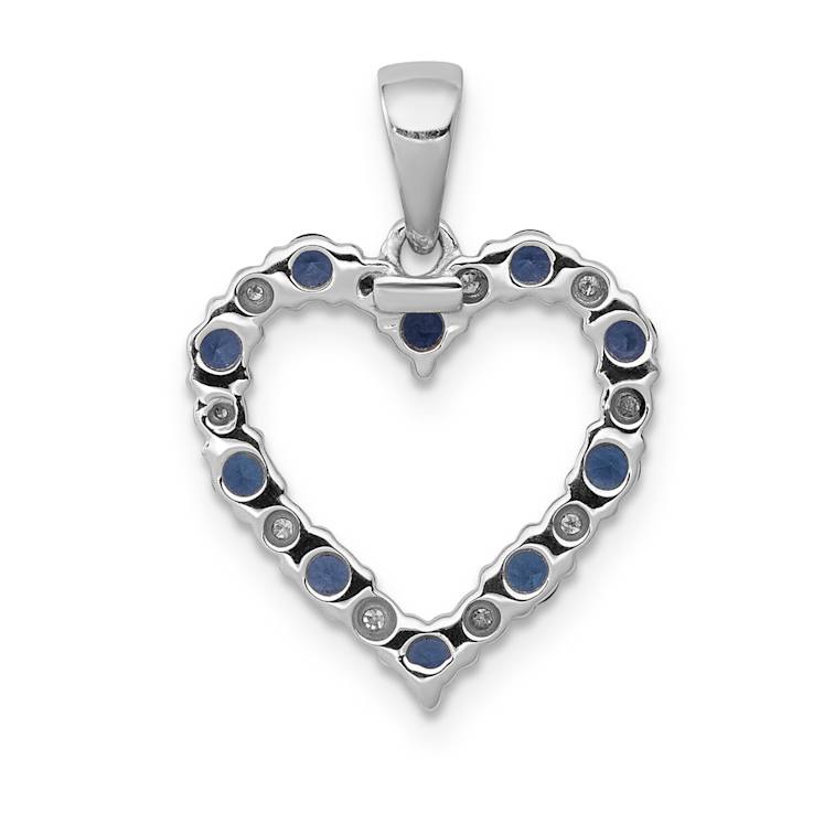Rhodium Over 14k White Gold Diamond and Sapphire Heart Pendant