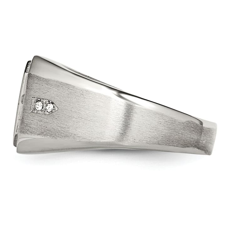 White Cubic Zirconia And Black Enamel Stainless Steel Men's Ring